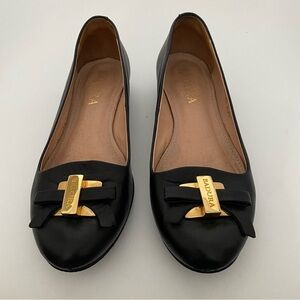 Badura black pump gold hardware block heel soft leather 38 EU 7 US